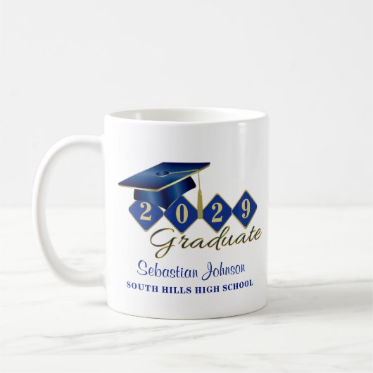 Personalisierter Abschluss Blue & Gold 20XX Kaffeetasse (Links)