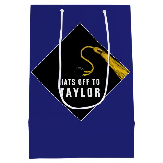 Personalisierter Abschluss Blue Medium Geschenktas Mittlere Geschenktüte (Rückseite)