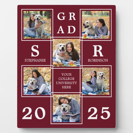 Personalisierter Abschluss Burgundy FotoCollage Fotoplatte (Vorderseite)