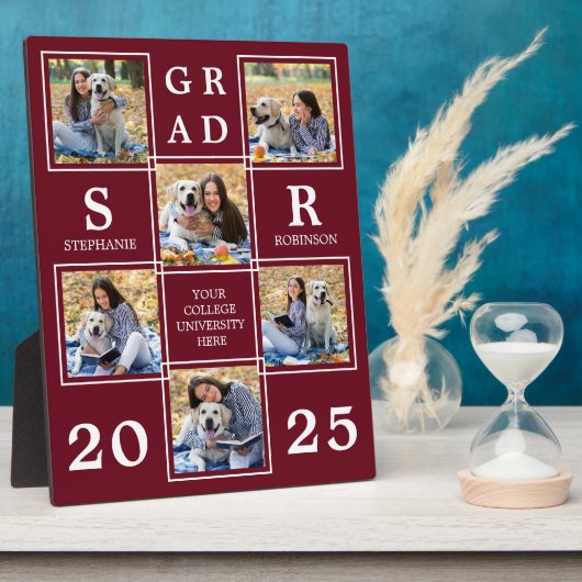 Personalisierter Abschluss Burgundy FotoCollage Fotoplatte (Seite)