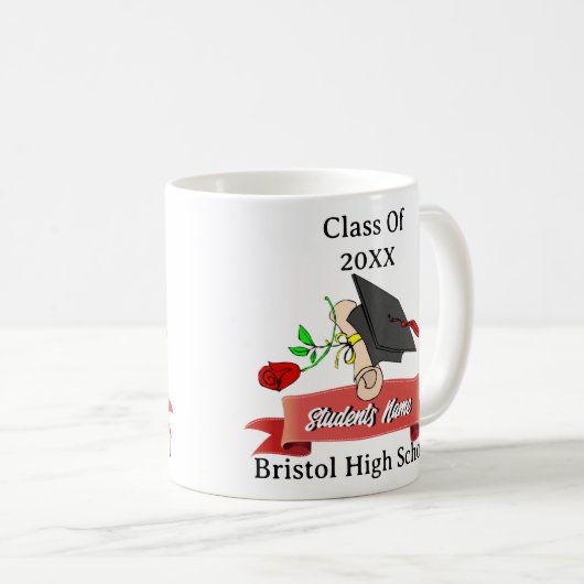 Personalisierter Abschluss - Geschenkgutschein Rot Kaffeetasse (VorderseiteRechts)