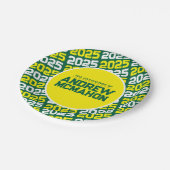 Personalisierter Abschluss grün und gelb Pappteller (Schrägansicht)