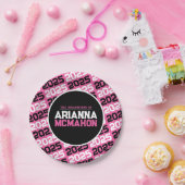 Personalisierter Abschluss in Pink und Schwarz Pappteller (Party)