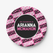 Personalisierter Abschluss in Pink und Schwarz Pappteller (Vorderseite)