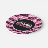 Personalisierter Abschluss in Pink und Schwarz Pappteller (Schrägansicht)