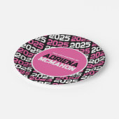 Personalisierter Abschluss in Rosa und Schwarz Pappteller (Schrägansicht)