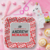 Personalisierter Abschluss in Rot und Silbergrau Pappteller (Party)