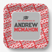 Personalisierter Abschluss in Rot und Silbergrau Pappteller (Vorderseite)