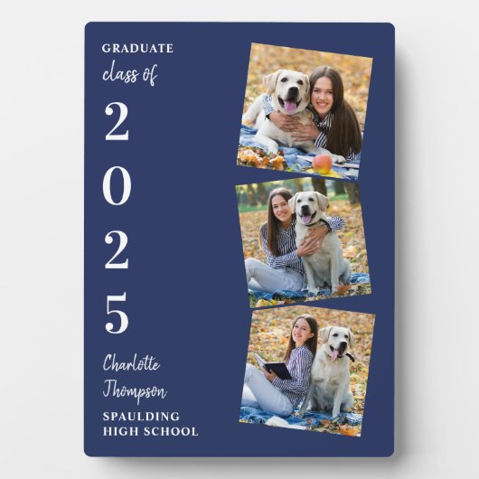 Personalisierter Abschluss Keepake Navy Blue 3 Fot Fotoplatte (Vorderseite)