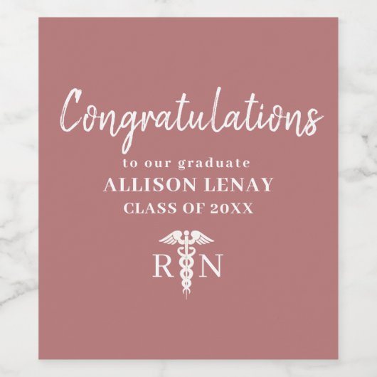 Personalisierter Abschluss Krankenschwester Rosa M Weinetikett (Einzelnes Label)