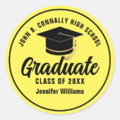 Personalisierter Abschluss mit gelbem Schwarzen Ab Runder Aufkleber (Vorderseite)