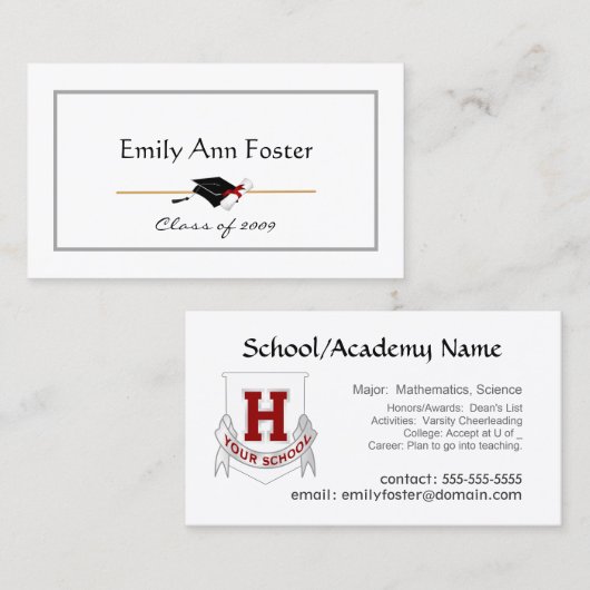 Personalisierter Abschluss-Namenskarten Telefonnummerkarte (Vorne/Hinten)