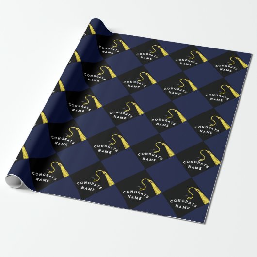 Personalisierter Abschluss Navy Blue Geschenkpapier (Ungerollt)
