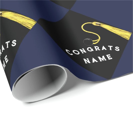 Personalisierter Abschluss Navy Blue Geschenkpapier (Rolleneckpunkt)