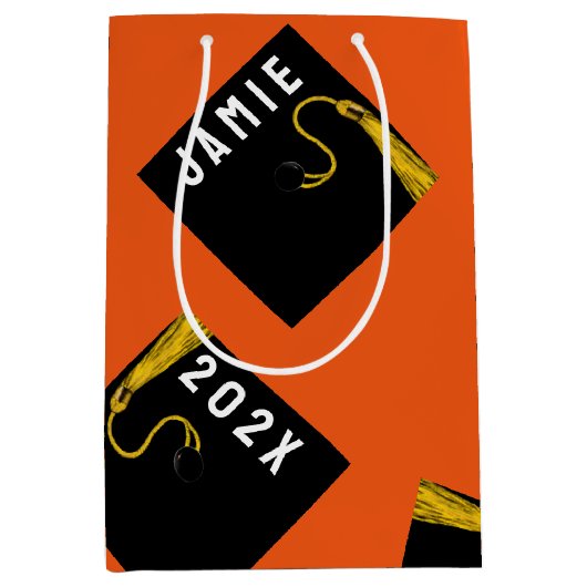 Personalisierter Abschluss Orange Mittlere Geschenktüte (Vorderseite)