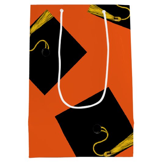 Personalisierter Abschluss Orange Mittlere Geschenktüte (Rückseite)