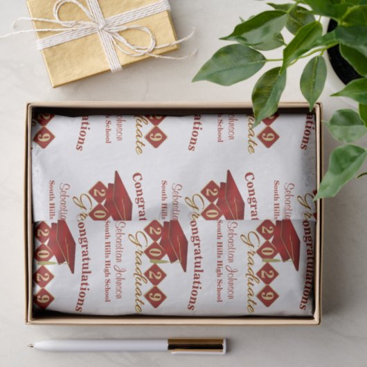 Personalisierter Abschluss Red & Gold Seidenpapier (Geschenk)