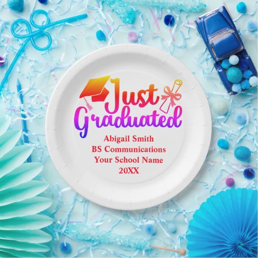 Personalisierter Abschluss rot, orange Lila Pappteller (Party)