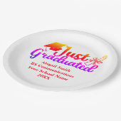 Personalisierter Abschluss rot, orange Lila Pappteller (Schrägansicht)