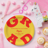 Personalisierter Abschluss Rot und Gelb Pappteller (Party)