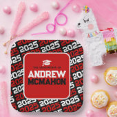 Personalisierter Abschluss Rot und Schwarz Pappteller (Party)