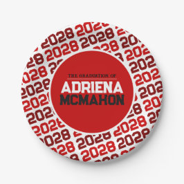 Personalisierter Abschluss Rot und Weiß Pappteller