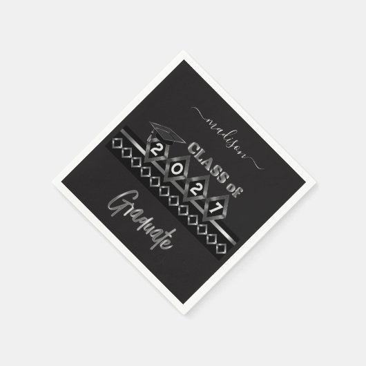 Personalisierter Abschluss - Schwarz und Silber Serviette (Ecke)