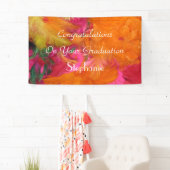Personalisierter Abschluss Sign Orange/Pink Federn Banner (Insitu)