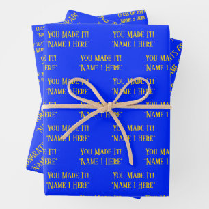 Personalisierter Abschluss wünscht Elegantes Blau  Geschenkpapier Set