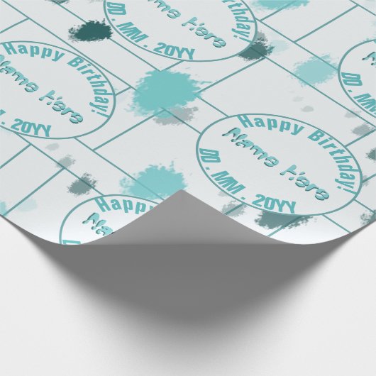 Personalisierter Abstrakter blauer grauer Farbschl Geschenkpapier (Ecke)