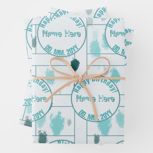 Personalisierter Abstrakter blauer grauer Farbschl Geschenkpapier Set (Beispiel)