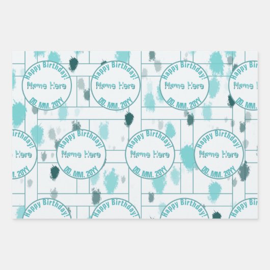 Personalisierter Abstrakter blauer grauer Farbschl Geschenkpapier Set (Vorderseite)