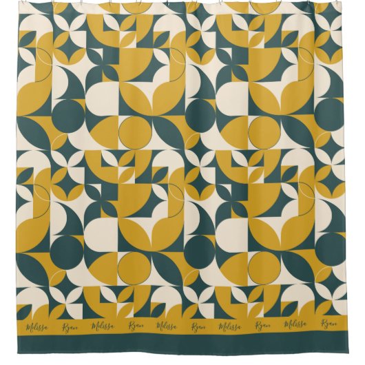 Personalisierter Abstrakter Senf-Grünkreis Duschvorhang (Vorderseite)
