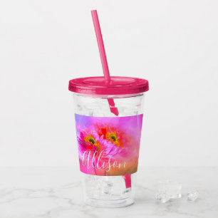 Personalisierter Acryl-Tumbler mit floraler Fantas Acryltrinkbecher