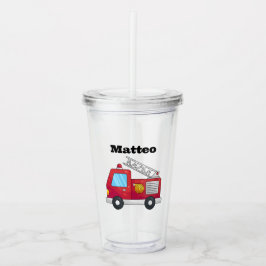 Personalisierter Acrylbecher mit Feuerwehrwagen Acryltrinkbecher