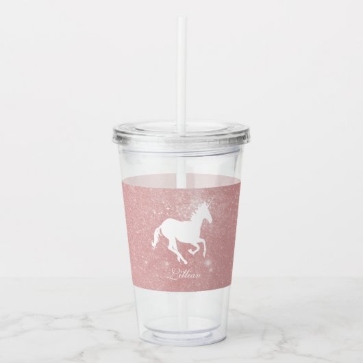 Personalisierter Acryltumbler, rosa, unicorn Acryltrinkbecher (Vorderseite)