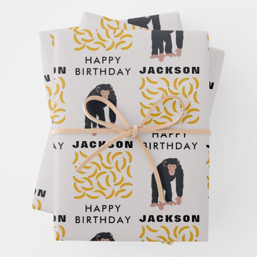 Personalisierter Affe Schimpanse & Banana Geburtst Geschenkpapier Set (Beispiel)