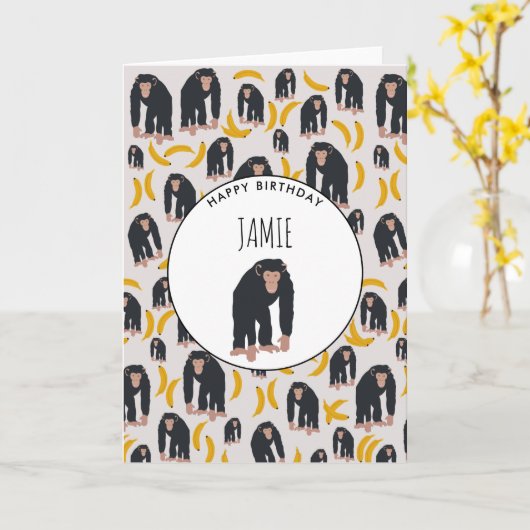 Personalisierter Affe Schimpanse & Banana Geburtst Karte (Gelbe Blume)