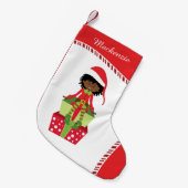 Personalisierter Afroamerikaner Elf Kleiner Weihnachtsstrumpf (Vorderansicht (hängend))