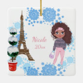 Personalisierter Afroamerikaner Girl Eiffel Tower Keramikornament (Rückseite)