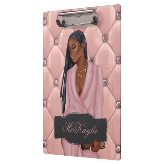 Personalisierter afroamerikanischer CEO Boss Frau Klemmbrett (Links)