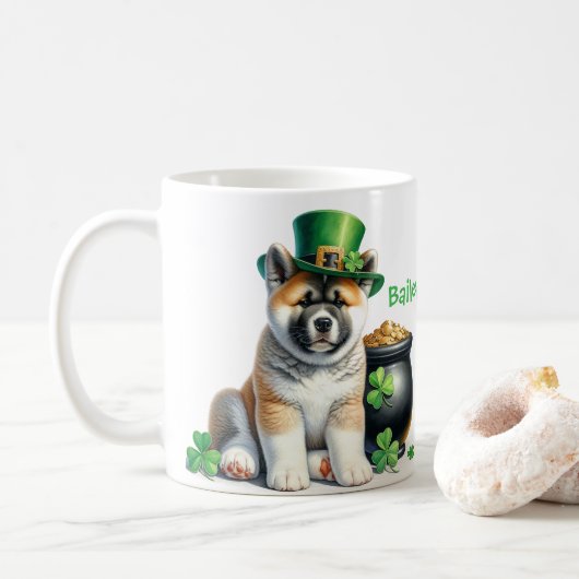 Personalisierter Akita St. Patty's Day Kaffeebeche Kaffeetasse (Mit Donut)