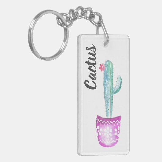 Personalisierter Akrylring - blühende Kaktus Schlüsselanhänger (Vorderseite links)