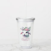 Personalisierter Akryltumbler, rosa Blumensonnenha Acryltrinkbecher (Vorderseite)