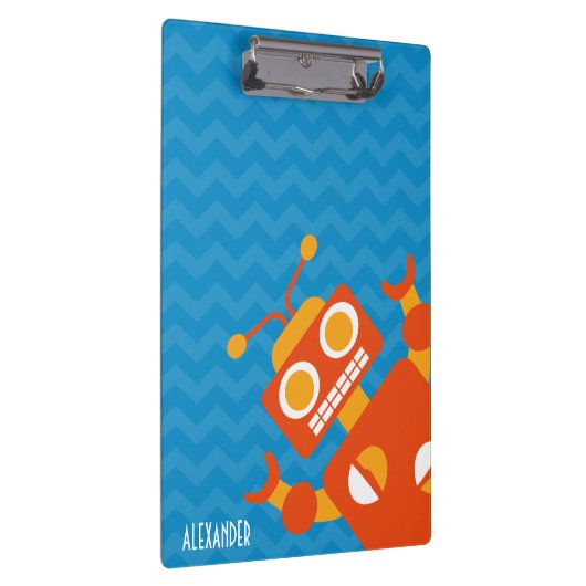 Personalisierter alberner orange Roboter-blaue Klemmbrett (Rechts)