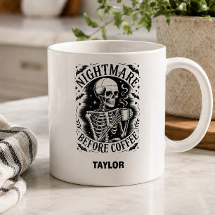 Personalisierter Albtraum vor dem Kaffee-Skelett Kaffeetasse