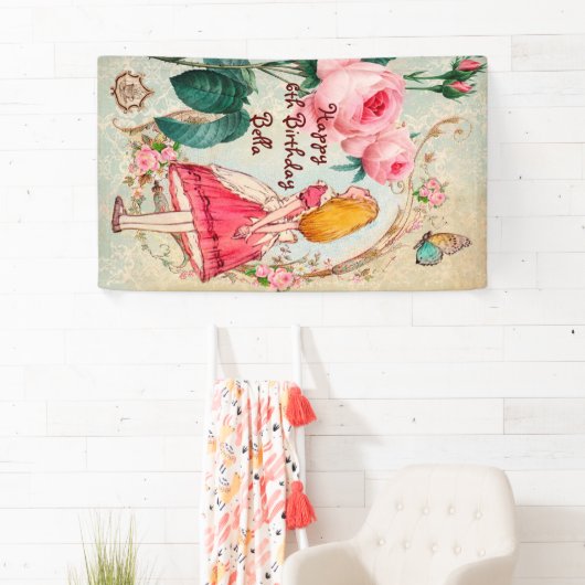 Personalisierter Alice im Wunderland-Geburtstag Banner (Insitu)