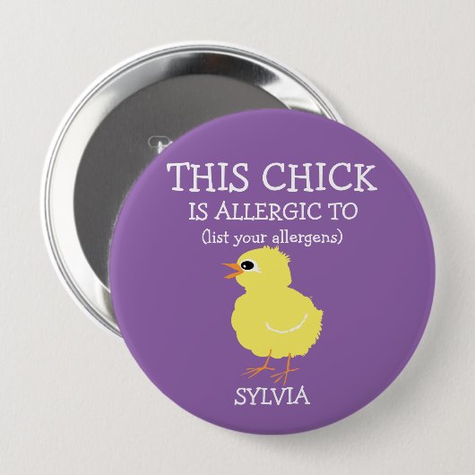 Personalisierter Allergie-Alarm-flaumiges gelbes Button (Vorne & Hinten)