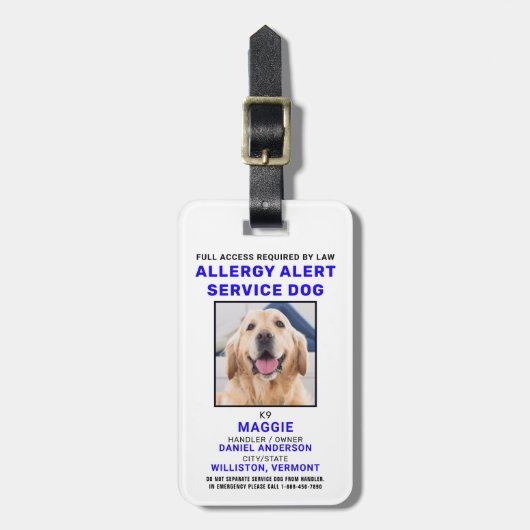 Personalisierter Allergie-Warndienst Hund-Foto-Abz Gepäckanhänger (Vorderseite vertikal)