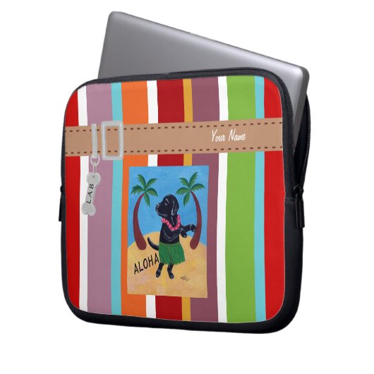 Personalisierter Aloha schwarzer Labrador-Streifen Laptopschutzhülle (Vorderseite Links)